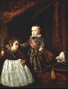 VELAZQUEZ, Diego Rodriguez de Silva y Prince Baltasar Carlos with a Dwarf r oil